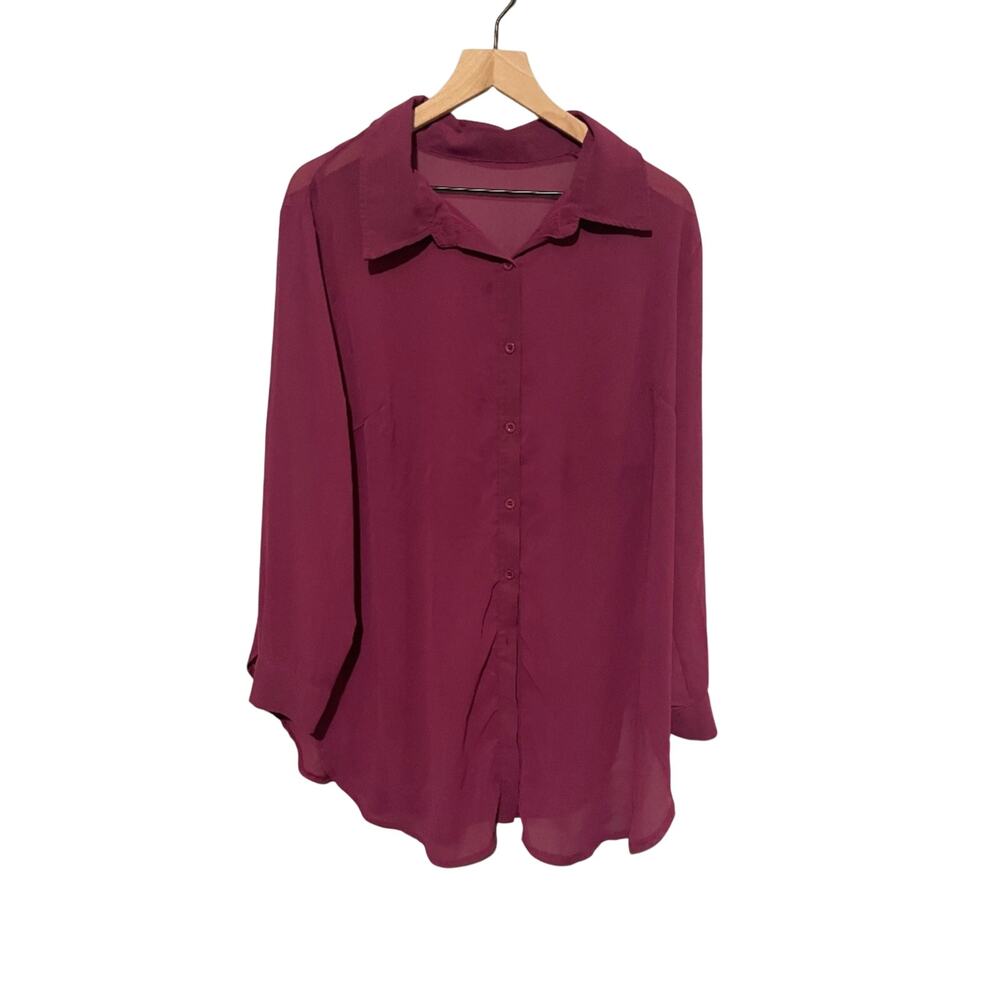 Women’s burgundy, long sleeve button up dress shirt, size XL